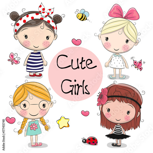Four Cute girls on a white background