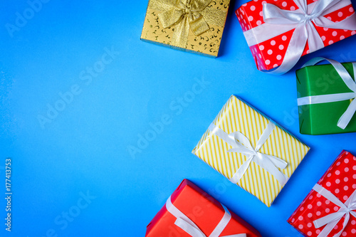 mock up text label and gift boxes on the wood table