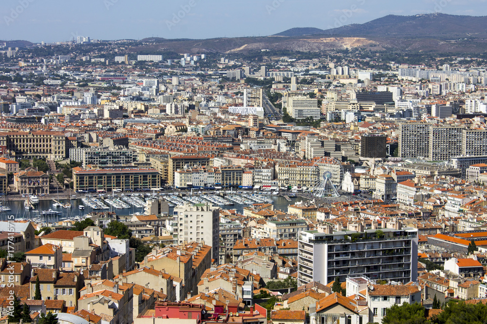 Views of Marseille, France's second largest city, from the church of Notre-Dame de la Garde on a beautiful summer day