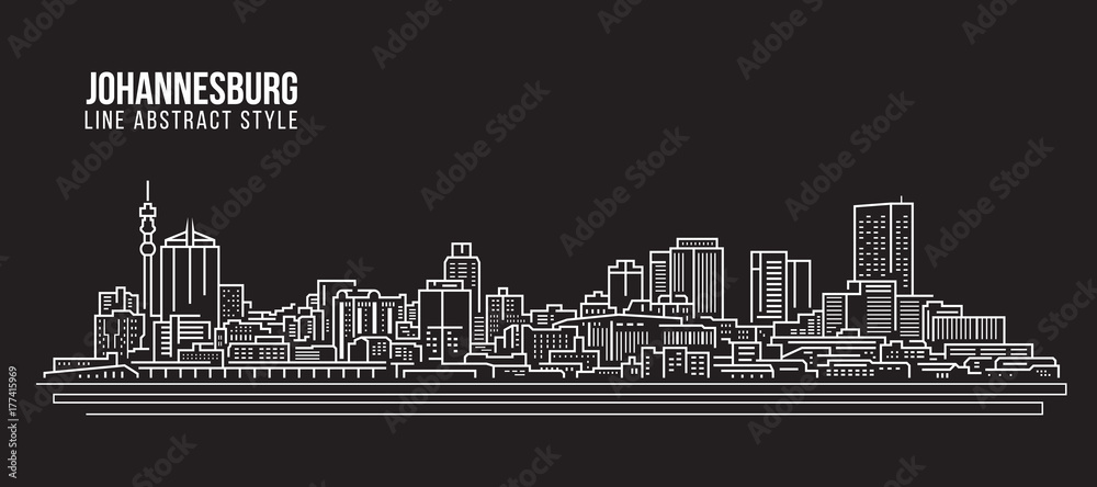 Naklejka premium Cityscape Budynek Grafika liniowa Projekt ilustracji wektorowych - panoramę johannesburga
