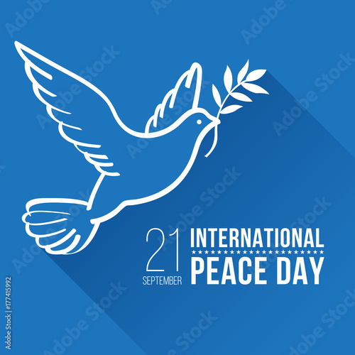 International Peace Day with White line border peace dove sign on blue background vector design