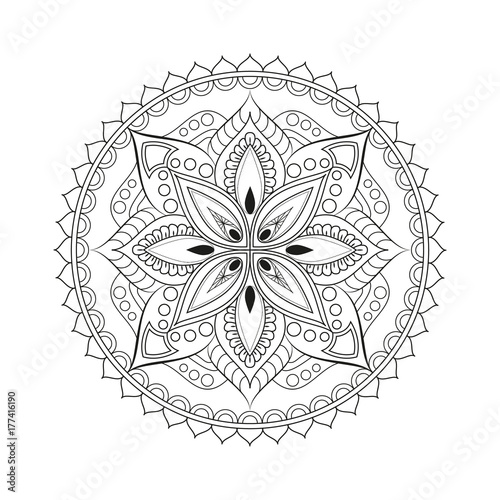Flower Mandala. Vintage decorative elements. Oriental pattern, vector illustration. Islam, Arabic, Indian, moroccan,spain, turkish, pakistan, chinese, mystic, ottoman motifs. Coloring book page