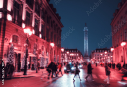 Paris (France). Blurred toned photo of Place Vendome decorated for Christmas. 