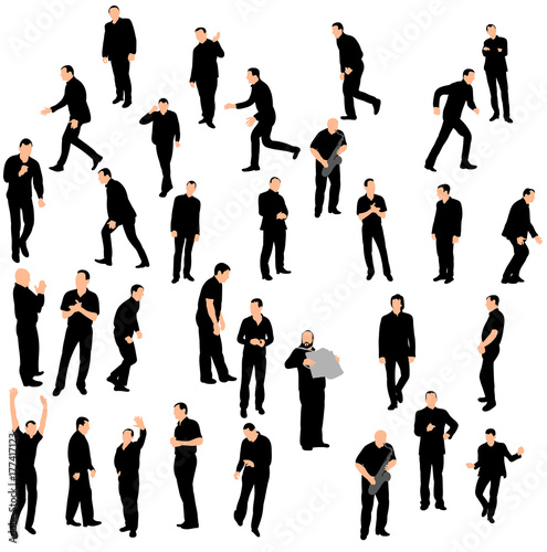 silhouette people group stand, vector