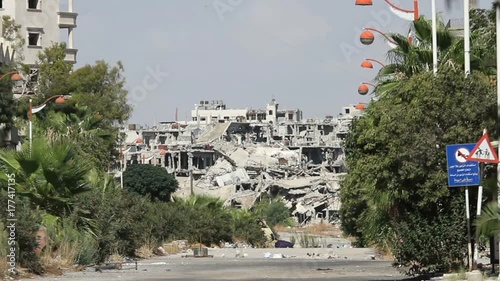 Homs, Syria, September 2013. Destroyed a residential area in the city of Homs injured in fighting between rebels of the Syrian National Army