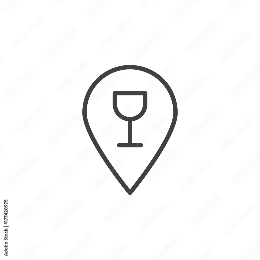 Bar location with wine glass line icon, outline vector sign, linear style pictogram isolated on white. Symbol, logo illustration. Editable stroke Bar location with wine glass line icon, outline vector sign, linear style pictogram isolated on white. Symbol, logo illustration. Editable stroke