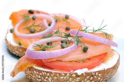 Obraz na plátne Smoked Salmon and Bagel