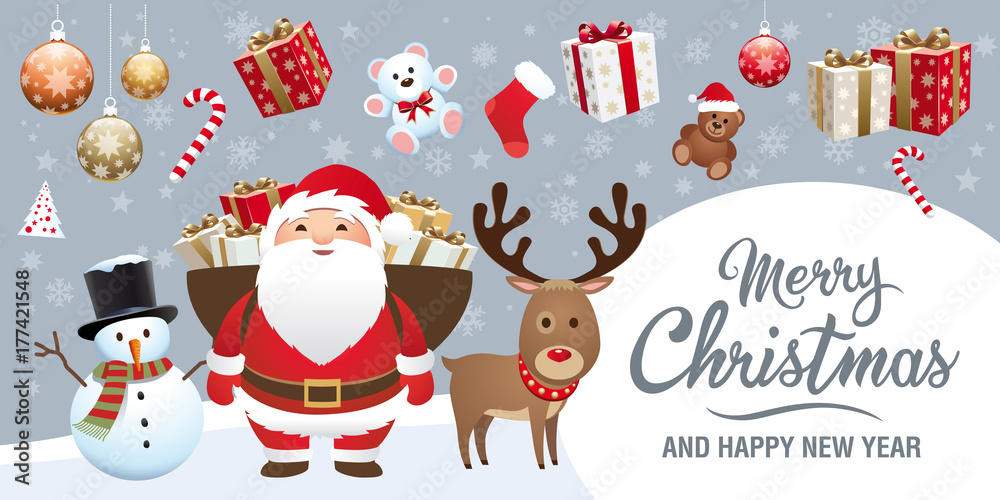 Christmas and new year elements - Icons, characters, labels, lettering Christmas and new year elements - Icons, characters, labels, lettering