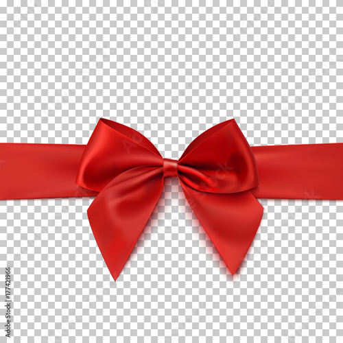 Realistic red bow and isolated on transparent background.