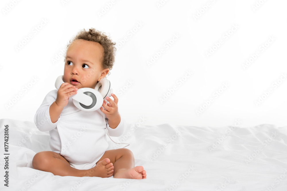 african american toddler with headphones african american toddler with headphones