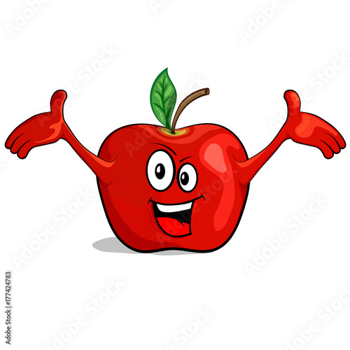 Cartoon happy apple character. Vector illustration for your design, print and internet.