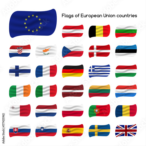 Set the flags of European Union countries  member states of EU  vector illustration isolated on white background