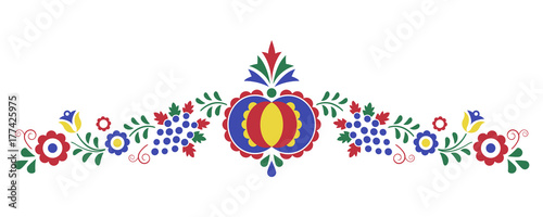 Traditional folk ornament, the Moravian ornament from region Slovacko, floral embroidery symbol isolated on white background, vector illustration