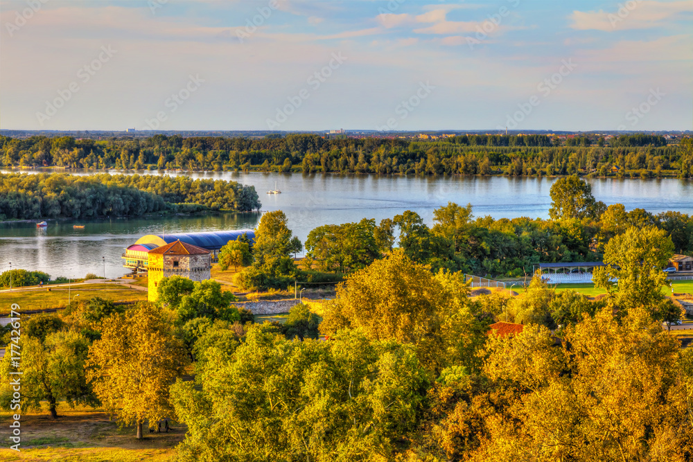 View of the Nebojsa Tower and the mouth of the Sava River into the Danube, HDR image.