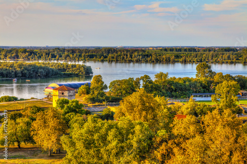 Obraz na płótnie View of the Nebojsa Tower and the mouth of the Sava River into the Danube, HDR image. w salonie
