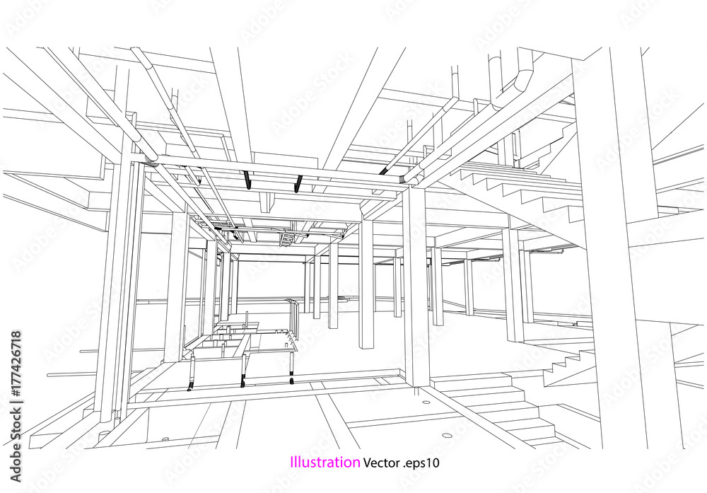 Obraz premium construction building drawing vector model concept