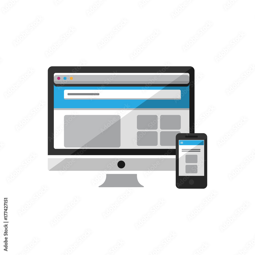 Computer and Smartphone with web page icon