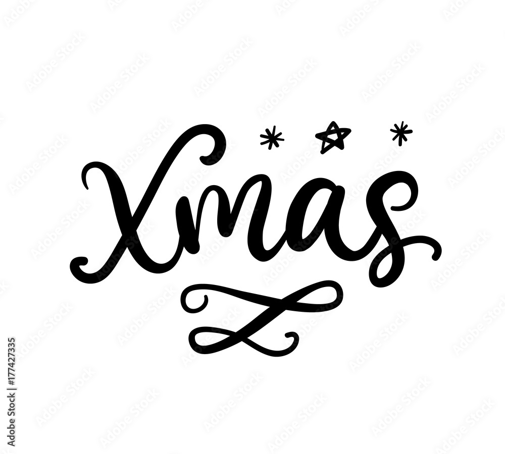 Xmas brush calligraphy. Greeting card with Christmas ink lettering Xmas brush calligraphy. Greeting card with Christmas ink lettering