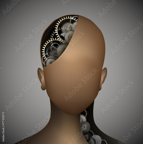 no emotions concept, mechanic head robot without face