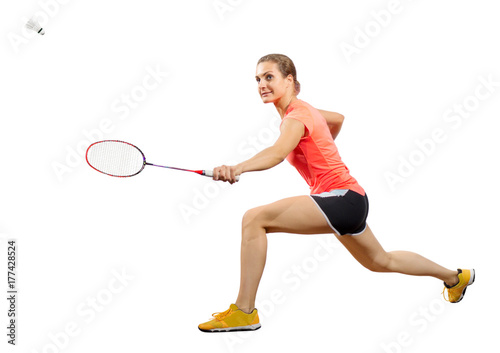 Young woman badminton player (ver with shuttlecock) © Boris Riaposov