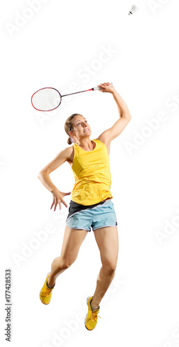 Young woman badminton player (ver with shuttlecock) © Boris Riaposov