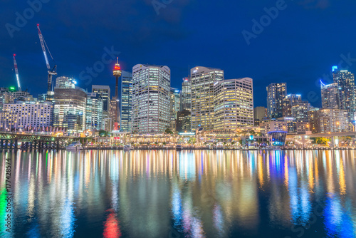 SYDNEY - OCTOBER 2015  Night view of Darling Harbour skyline. Sydney attracts 15 million people annually