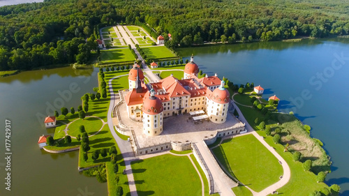 Aerial view of beautiful medieval castle on the water