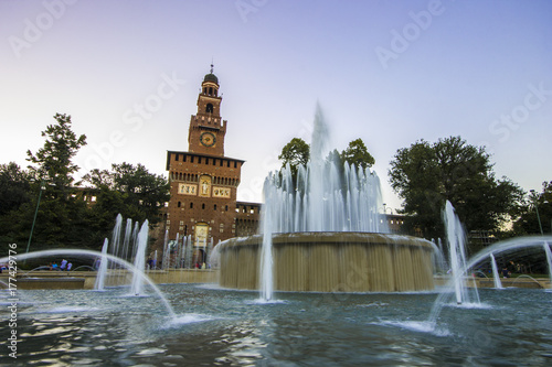 The Sforza Castle, or Castello Sforzesco, a famous landmark in Milan, Italy. It was built in the 15th century by the Duke of Milan, and now houses several of the city's museums and art collections