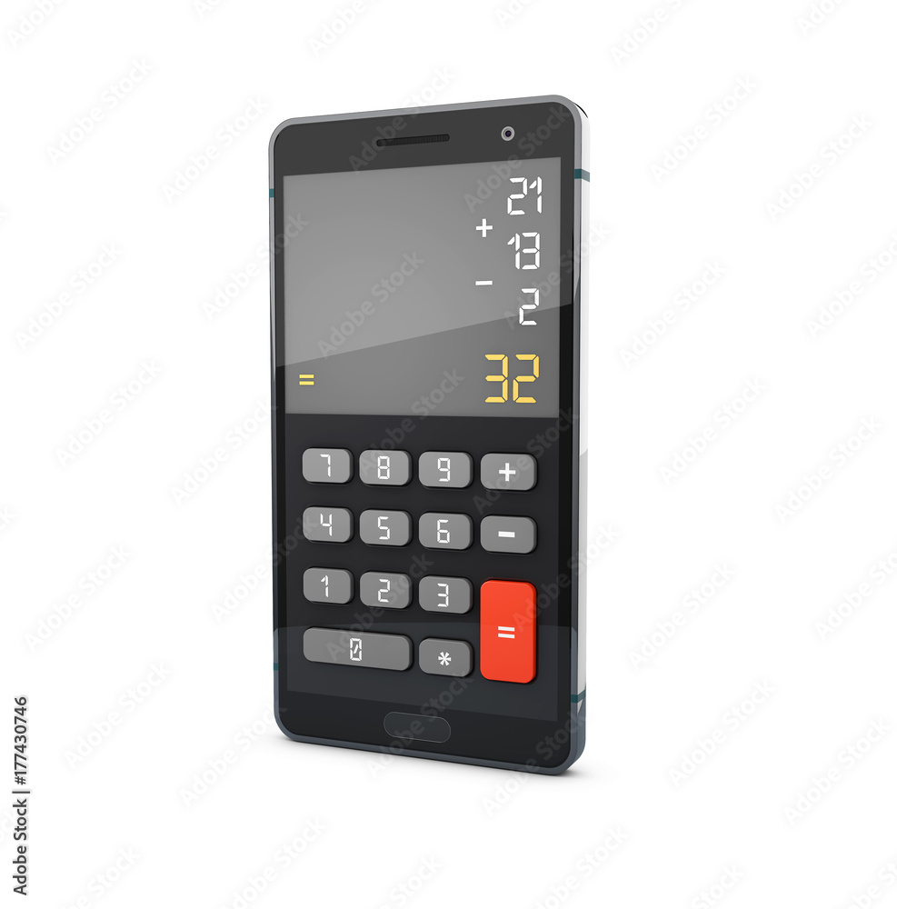 3d Illustration of Smartphone with calculator, isolated white 3d Illustration of Smartphone with calculator, isolated white