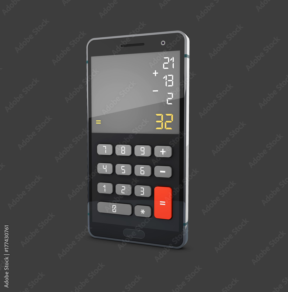 Smartphone with calculator, isolated white, 3d Illustration Smartphone with calculator, isolated white, 3d Illustration