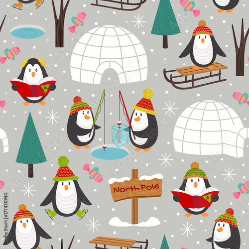seamless pattern with penguins - vector illustration, eps
