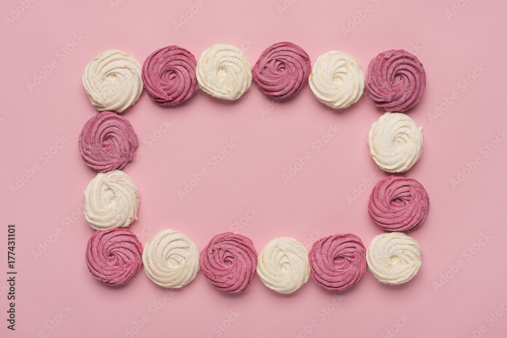 frame of white and berry marshmallows frame of white and berry marshmallows
