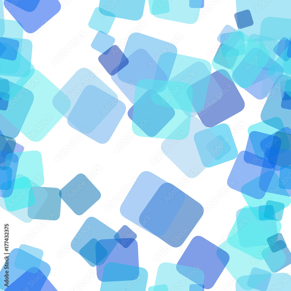 Seamless light blue chaotic square pattern background - vector graphic design from random rotated squares with opacity effect - obrazy, fototapety, plakaty 