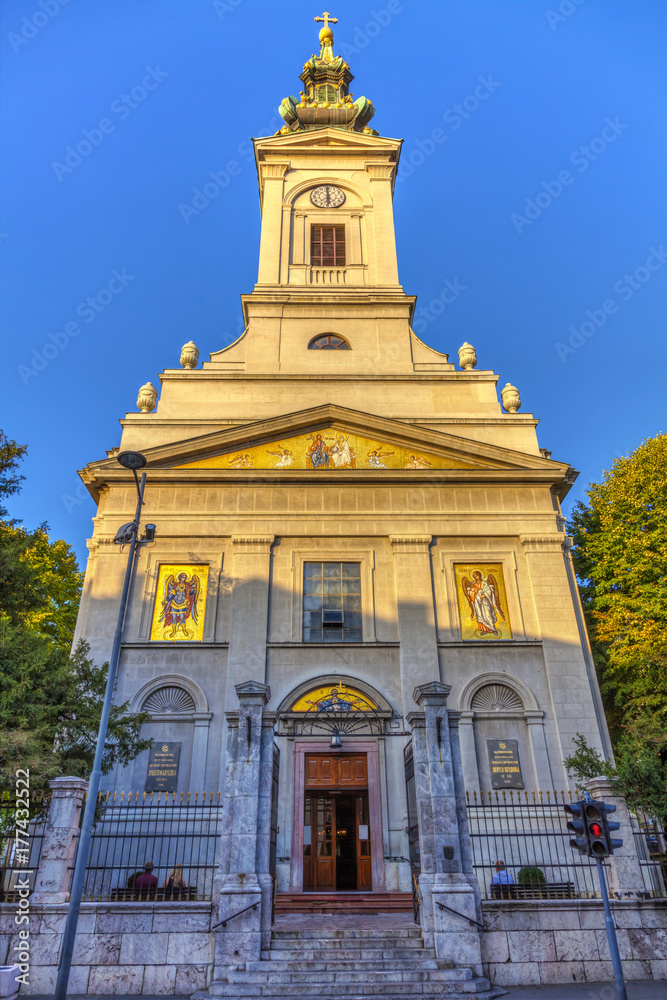 Entrance to the Saborna Church and tombstones of two Serbian educators, HDR Image.
