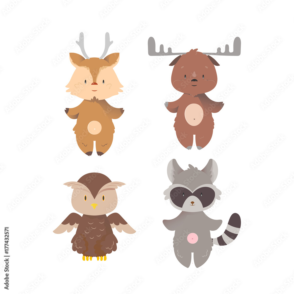 Fototapeta premium Cartoon design wild forest animals set