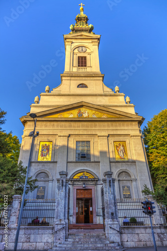 Obraz na płótnie Entrance to the Saborna Church and tombstones of two Serbian educators, HDR Image. w salonie