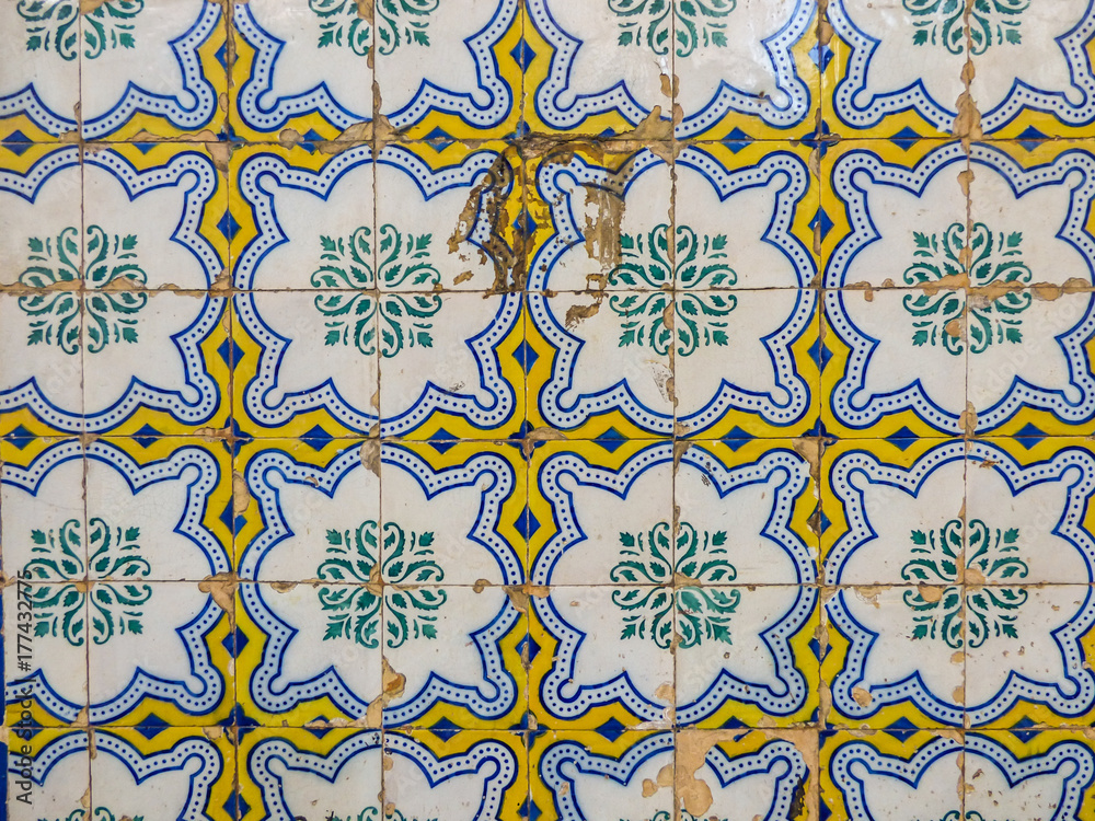 Portuguese tiles with geometric pattern in Lisbon