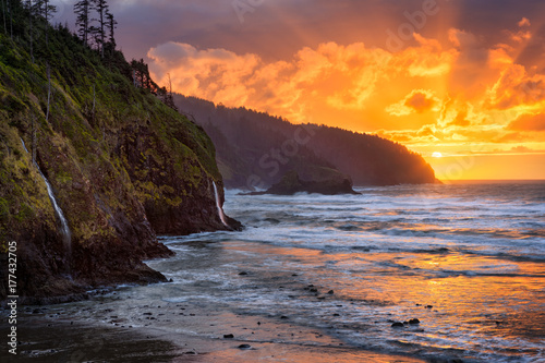 The sun sets over the Pacific at Cape Lookout State Park, Oregon