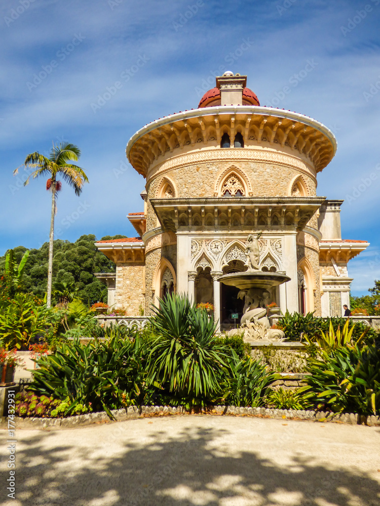 The beautiful facade of the Monserrate Palace in Sintra, Portugal
