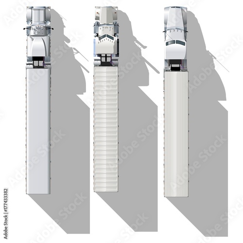 Vector top-view semi-trucks set