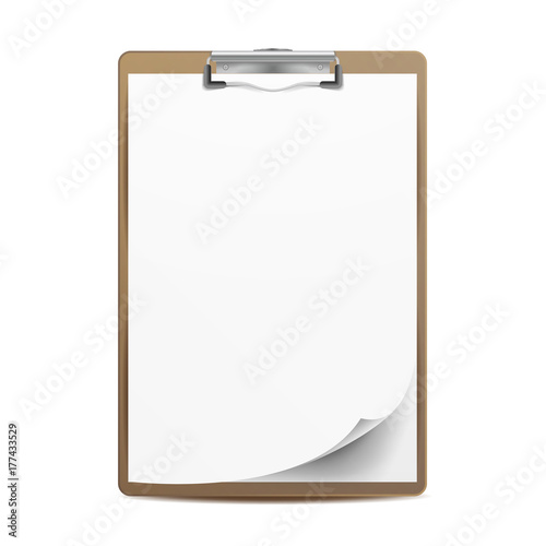 Clipboard Vector. A4 Size. Top View. Blank Sheet Of Paper. Isolated On White Background Illustration