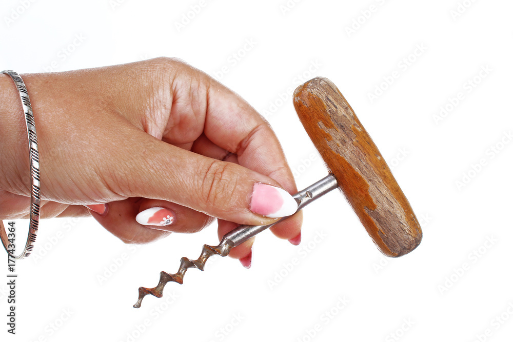 Fotografie Wine corkscrew photo on isolated white studio background