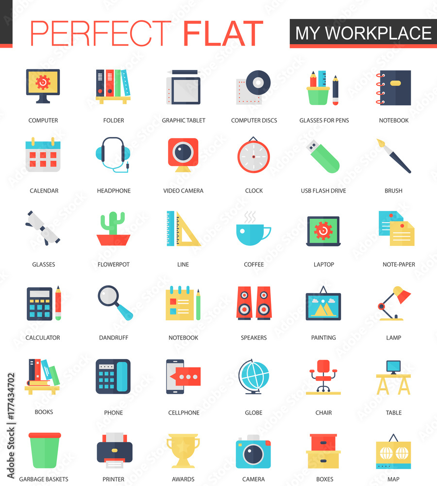 Vector set of flat My workspace icons.