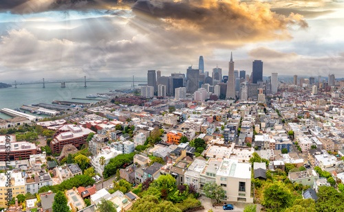 Aerial panorama of San Francisco at dusk