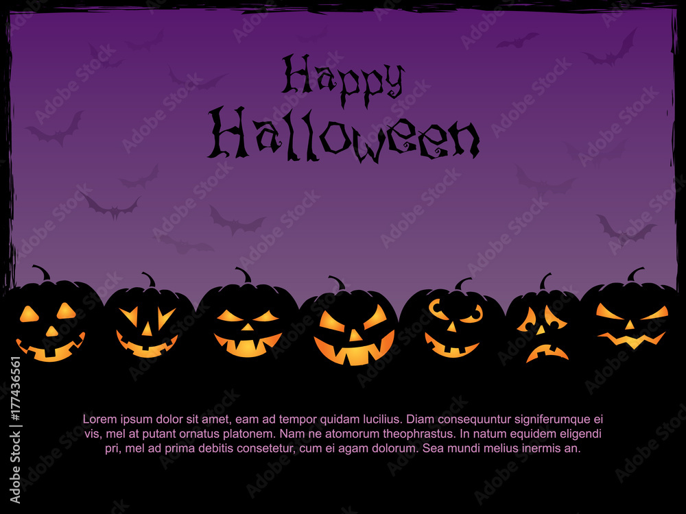 Happy Halloween vector cartoon pumpkins background ( children , party , bat )