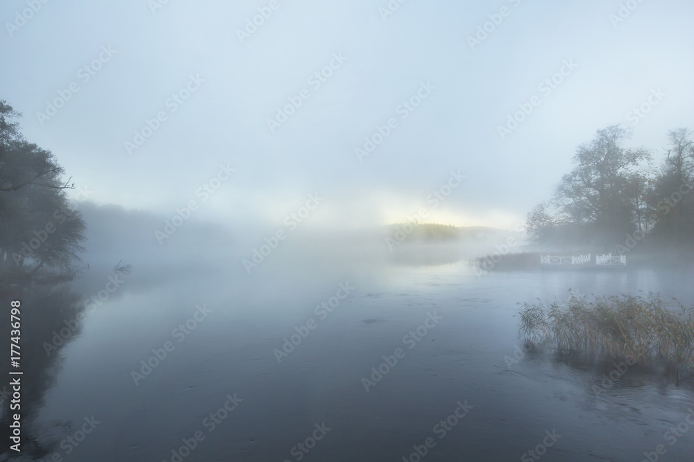 Misty river sunrise