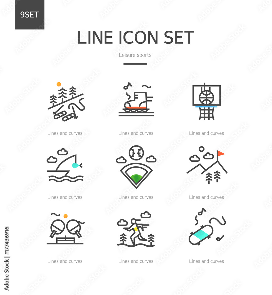 Leisure sports line icon set