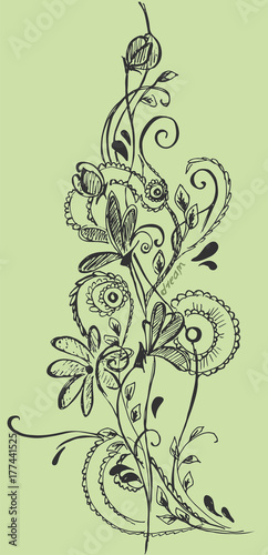  sketch of floral pattern with curls 