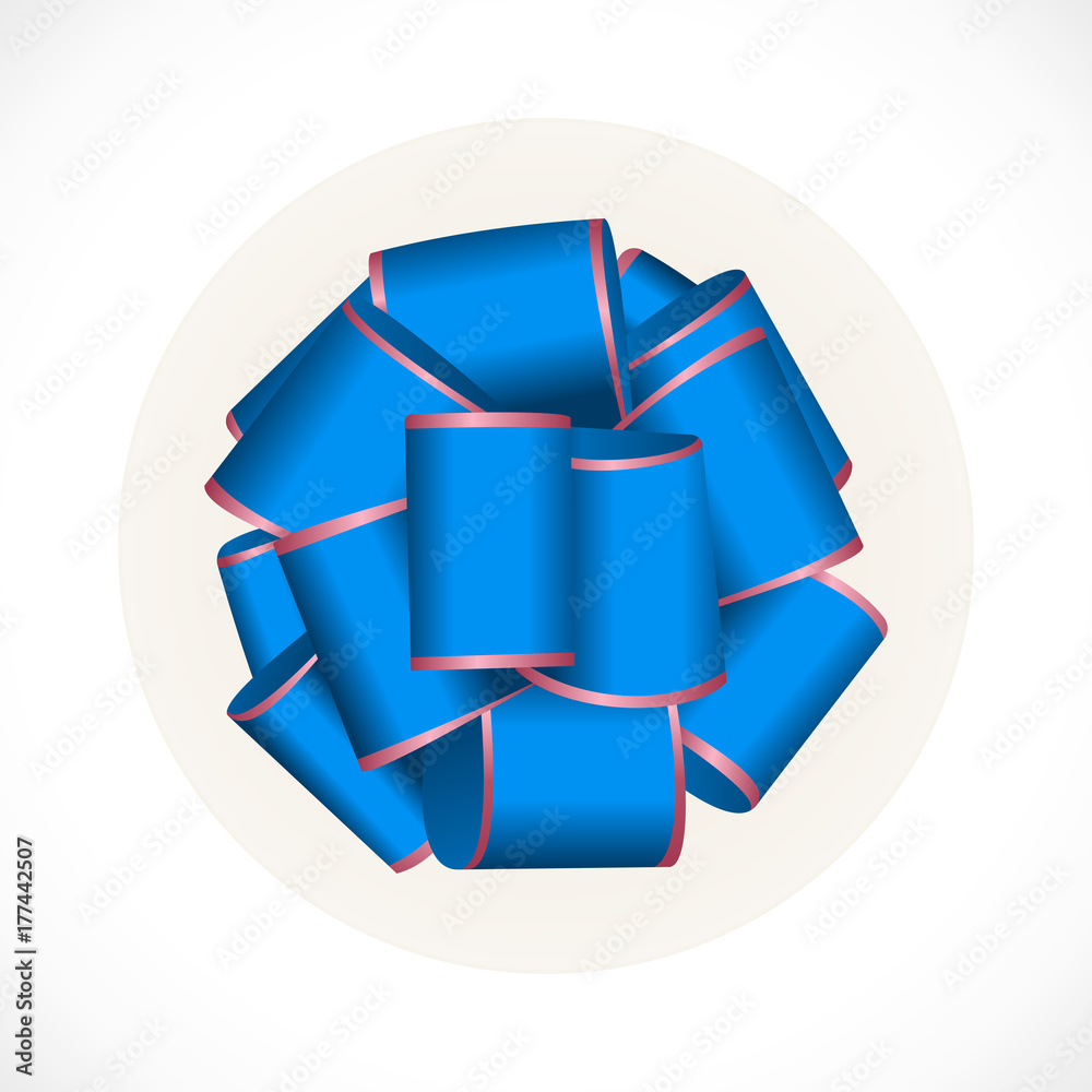 Vector White Round Gift Box with Shiny Blue Satin Bow and Ribbon Top View Close up Isolated on Background Vector White Round Gift Box with Shiny Blue Satin Bow and Ribbon Top View Close up Isolated on Background