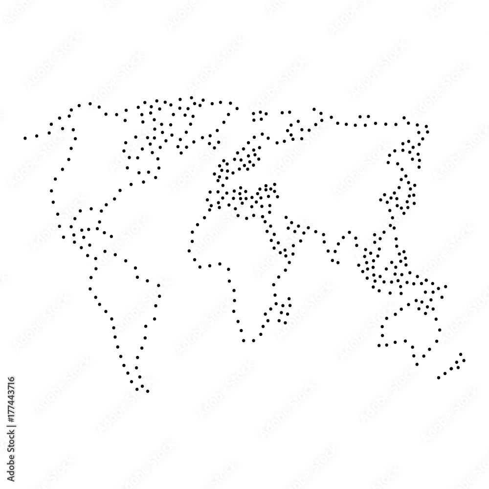 Abstract schematic map of world from the black dots along the perimeter of vector illustration